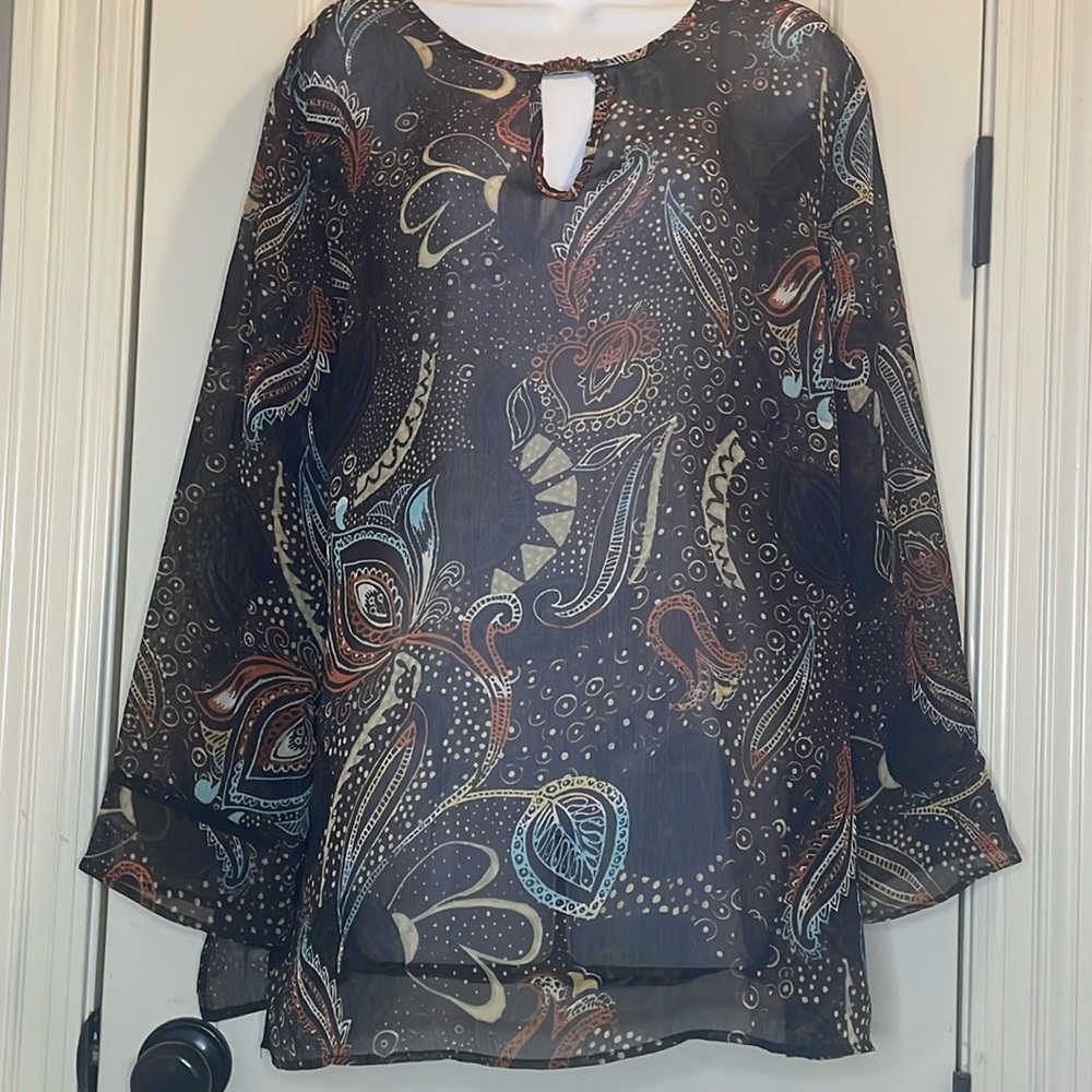 Chico's Sheer Paisley Design Pullover Blouse (Chico's 2: Approx. Armpit 23")